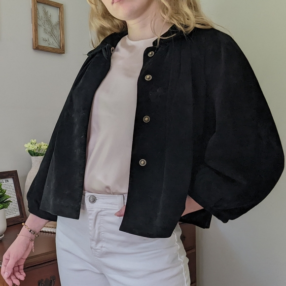 Vintage Cropped Puff Sleeve Suede Jacket - Picture 5 of 10